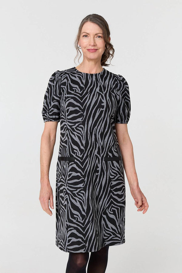 Grey | Animal Print Knee Length Shift Dress