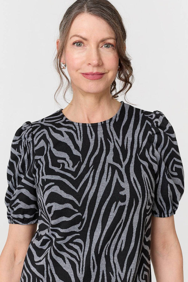 Grey | Animal Print Knee Length Shift Dress