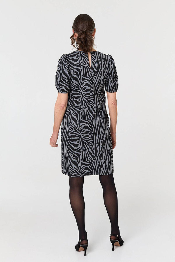Grey | Animal Print Knee Length Shift Dress