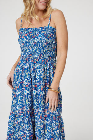 Blue | Floral Sleeveless Midi Sun Dress