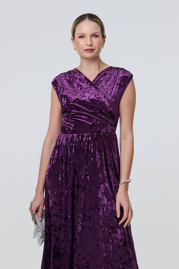Purple | Crushed Velvet Fit & Flare Midi Dress