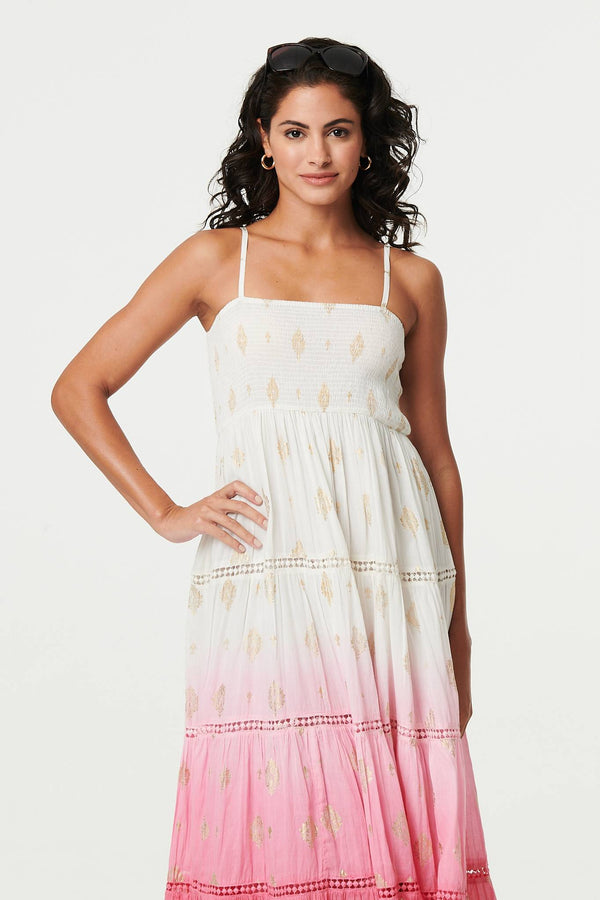 Pink | Ombre Print Tiered Sleeveless Maxi Dress