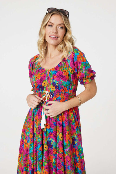 Floral Drawstring Empire Waist Maxi Dress Izabel London