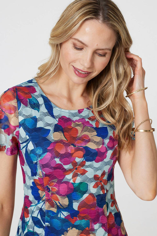 Red | Floral Layered Angel Sleeve Short Dress
