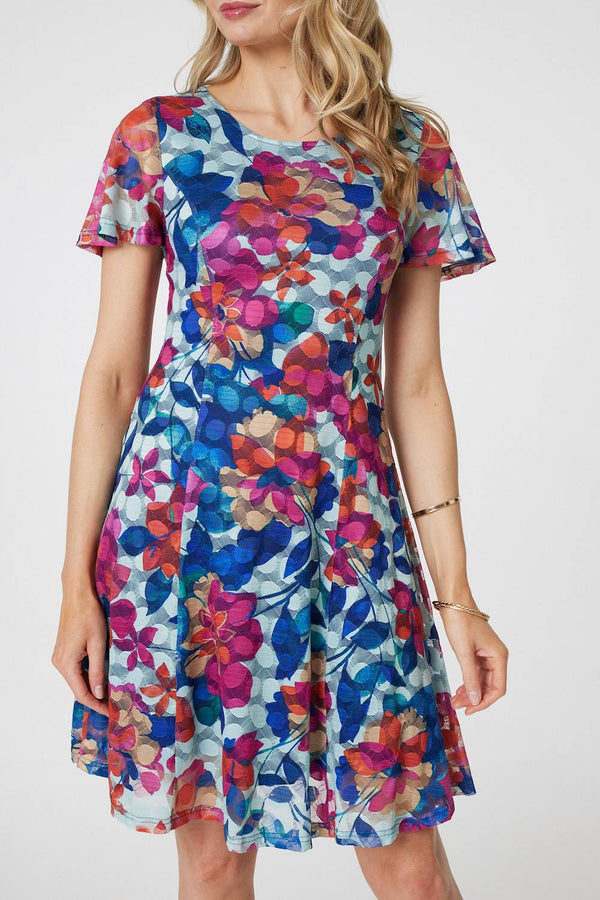 Red | Floral Layered Angel Sleeve Short Dress