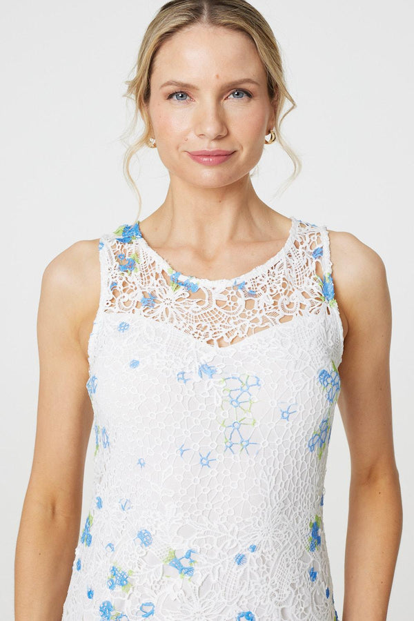 White | Floral Lace Sleeveless Bodycon Mini Dress