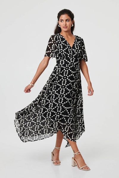 Cami Dresses Polka Dot Blazer Dress Polka Dot Volume Sleeve Midi Dress
