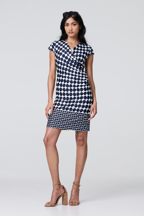 Navy | Polka Dot Faux Wrap Shift Dress : Model is 5'8"/172 cm and wears UK8/EU36/US4/AUS8