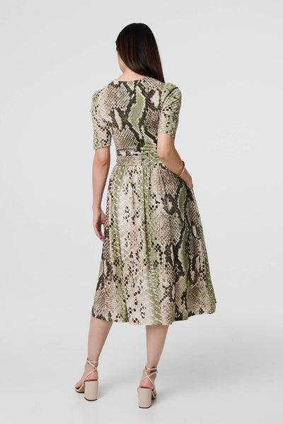 Snake Print 1/2 Sleeve Jersey Midi Dress Izabel London