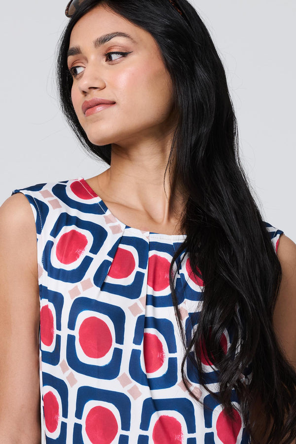 Blue | Abstract Print Sleeveless Knee Length Dress