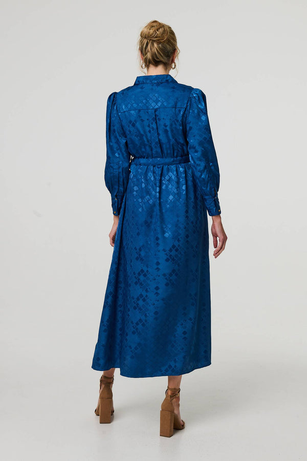Blue | Metallic Puff Sleeve Maxi Shirt Dress