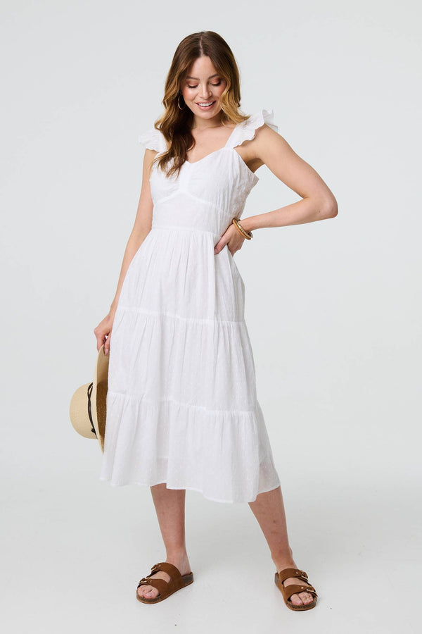 White | Broderie Anglaise Frill Strap Maxi Dress