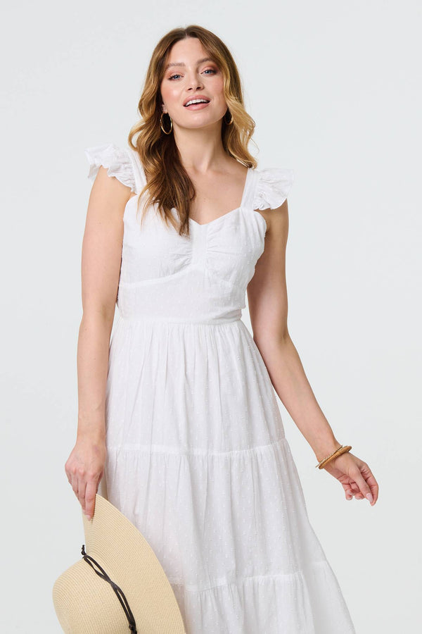 White | Broderie Anglaise Frill Strap Maxi Dress