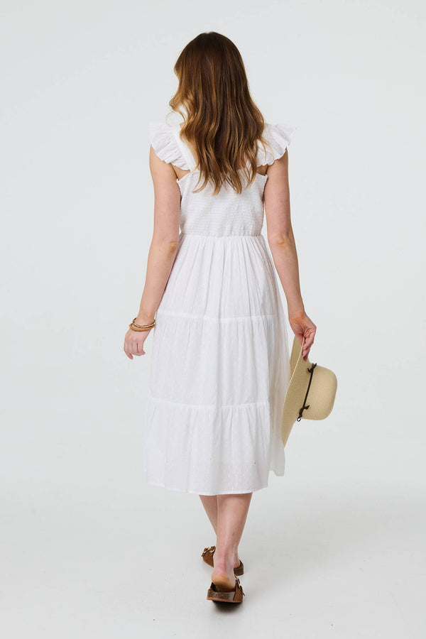 White | Broderie Anglaise Frill Strap Maxi Dress