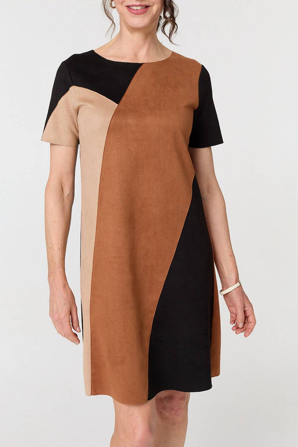 Brown | Colour Block Short Sleeve Midi Dress