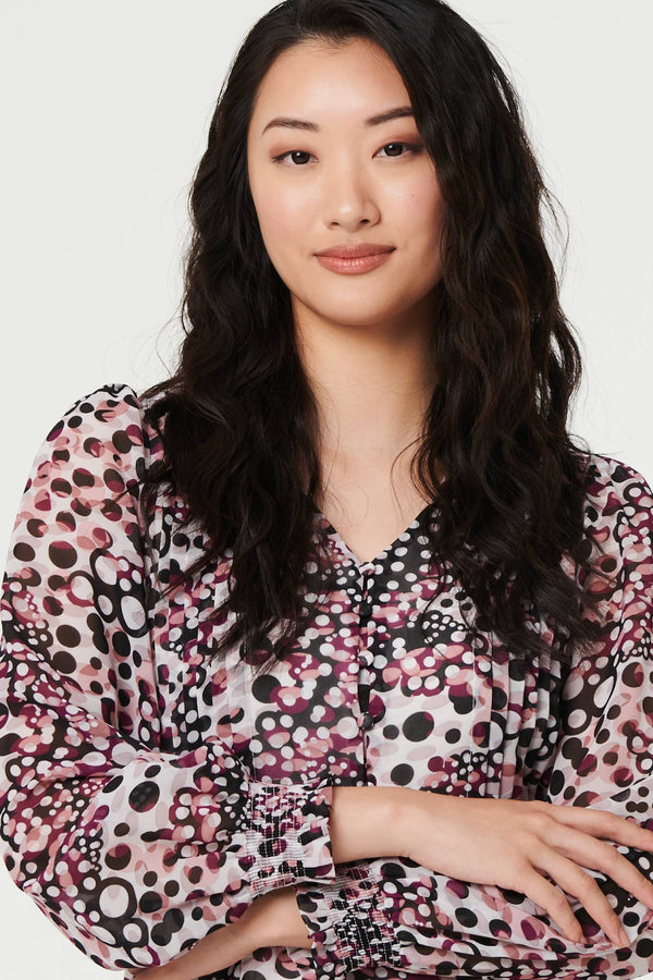 Pink | Polka Dot Long Sleeve Short Dress