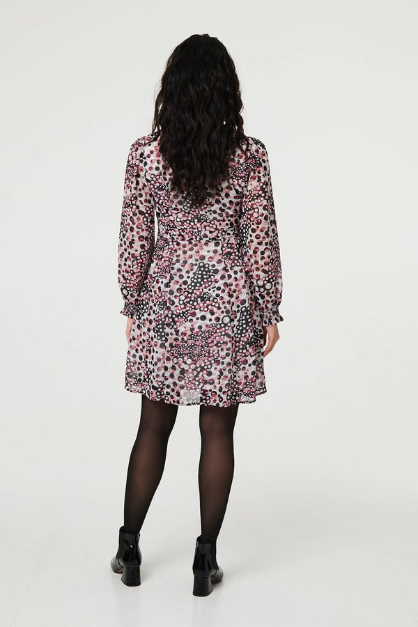 Pink | Polka Dot Long Sleeve Short Dress