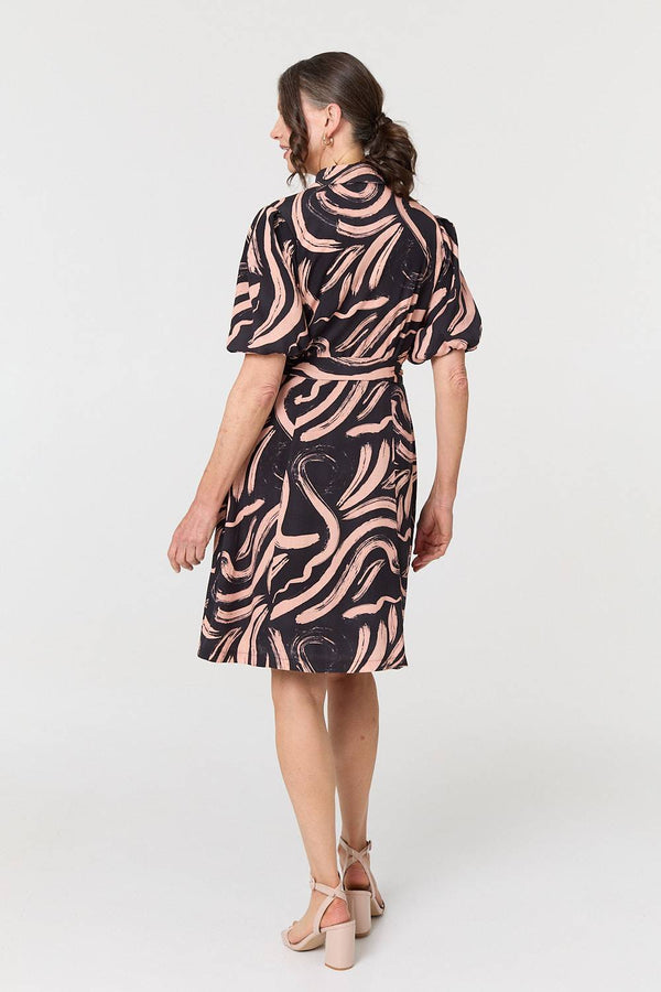 Pink | Brushstroke Print Short Shirt Dress