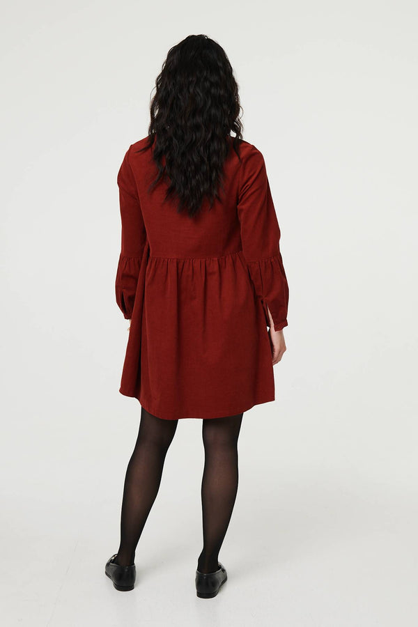Rust | Relaxed Long Sleeve Short Smock Dress