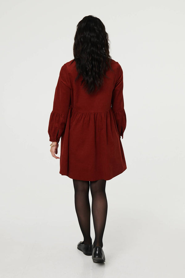 Rust | Relaxed Long Sleeve Short Smock Dress