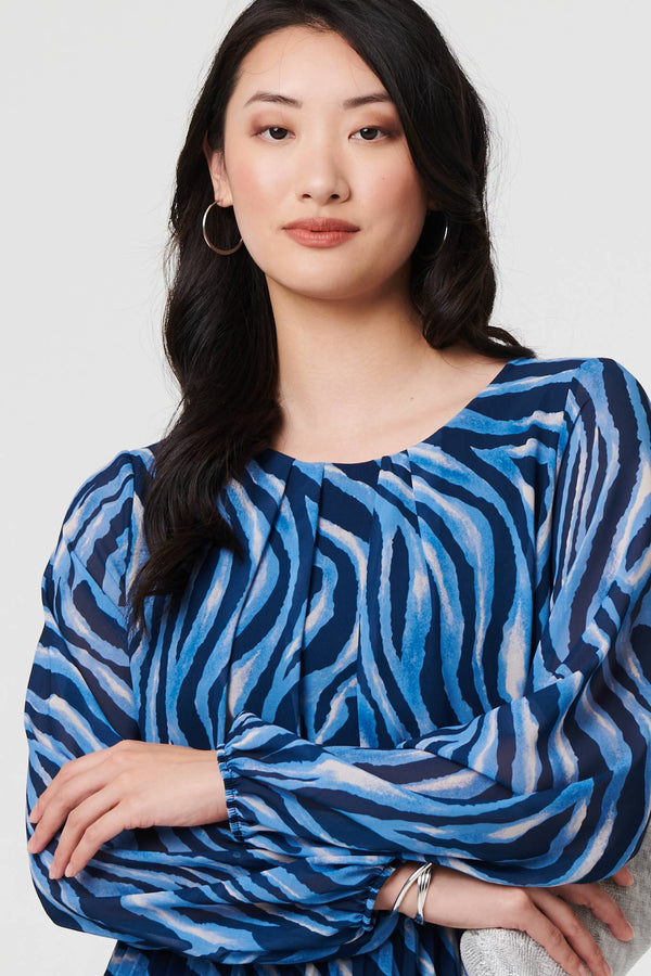 Blue | Animal Print Layered Pleated Maxi Dress