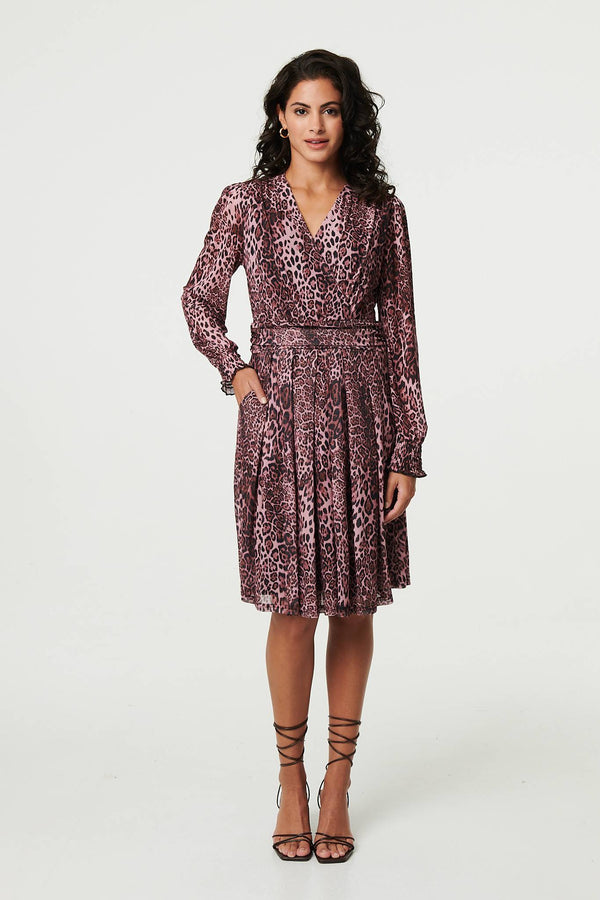 Pink | Animal Print Semi Sheer Short Wrap Dress