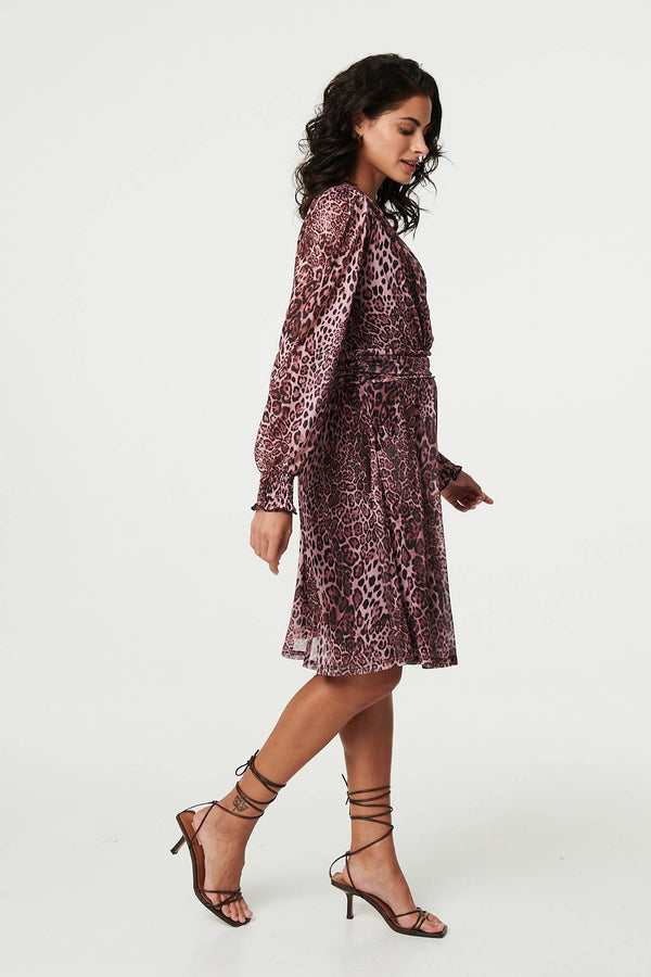 Pink | Animal Print Semi Sheer Short Wrap Dress