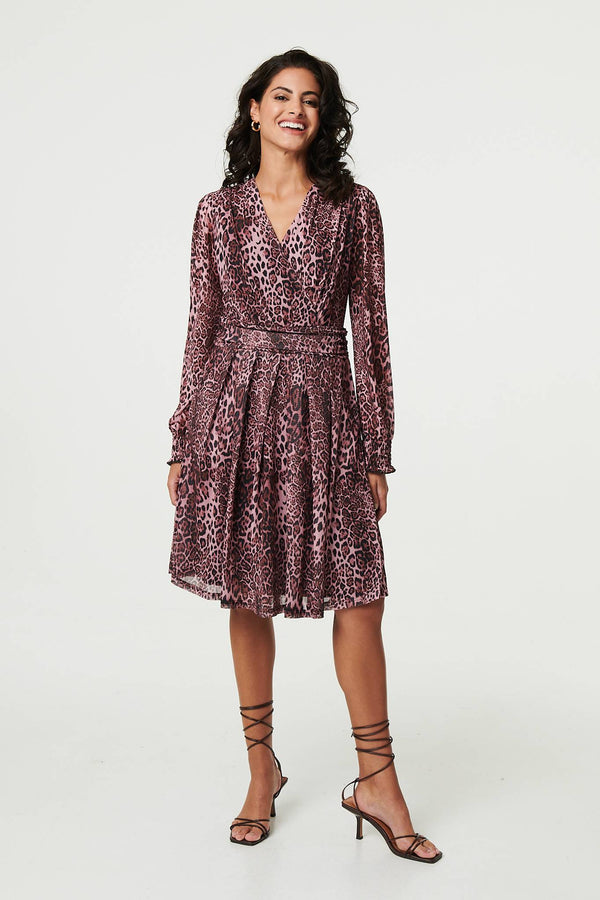Pink | Animal Print Semi Sheer Short Wrap Dress