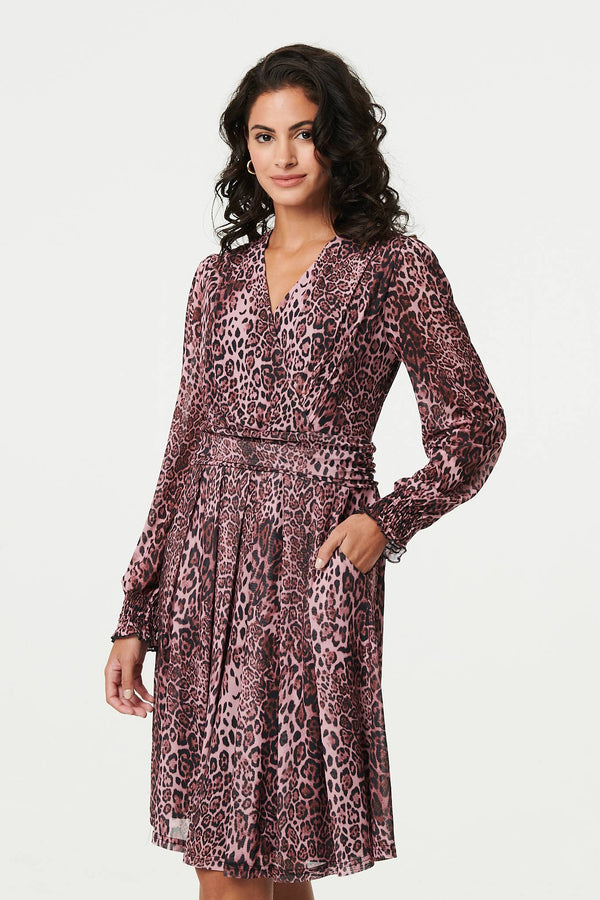 Pink | Animal Print Semi Sheer Short Wrap Dress