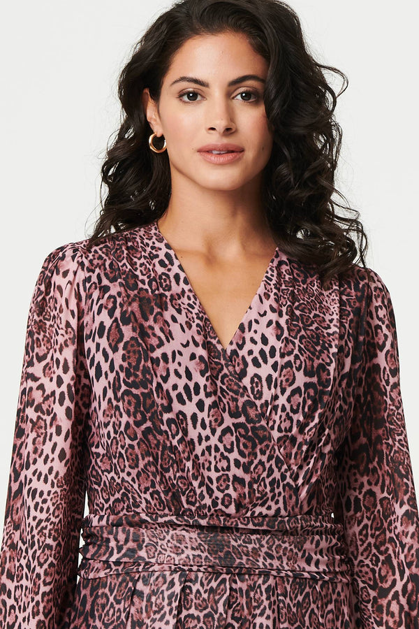 Pink | Animal Print Semi Sheer Short Wrap Dress