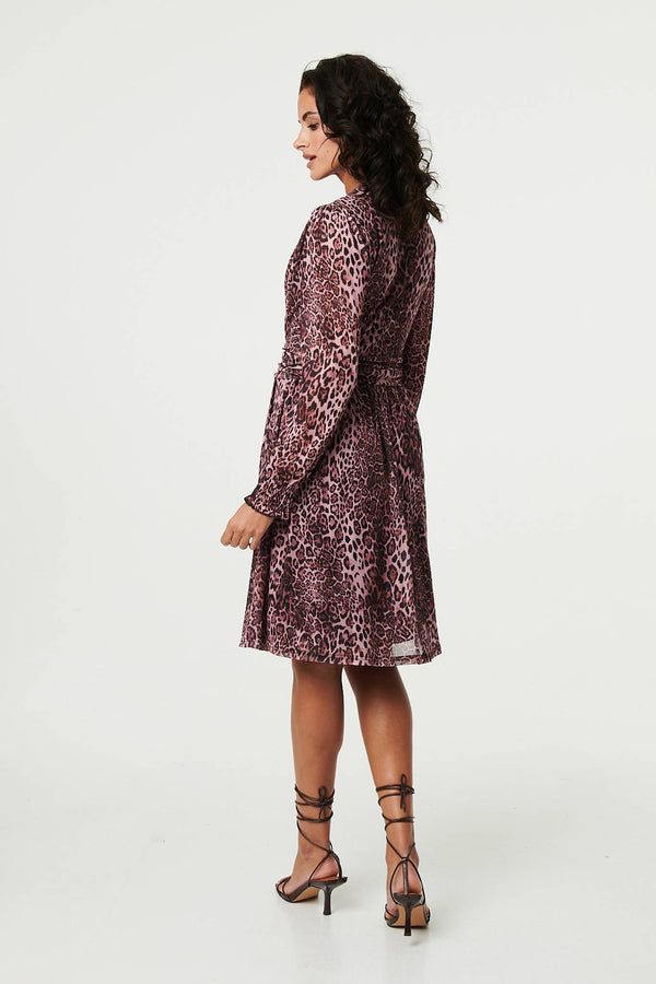 Pink | Animal Print Semi Sheer Short Wrap Dress