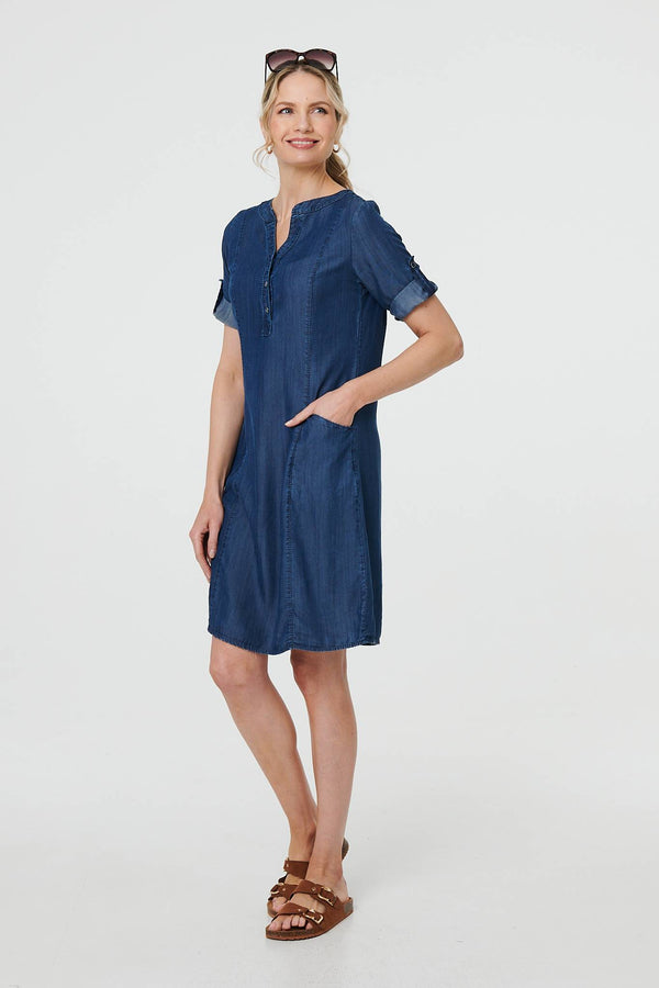 Blue | Denim Relaxed Button-Front Short Dress
