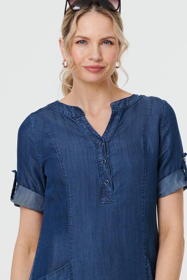 Blue | Denim Relaxed Button-Front Short Dress