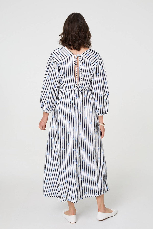 Blue | Striped Long Sleeve Empire Maxi Dress