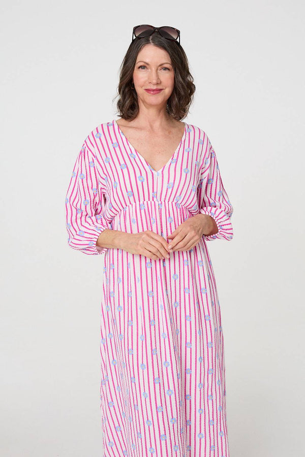 Pink | Striped Long Sleeve Empire Maxi Dress