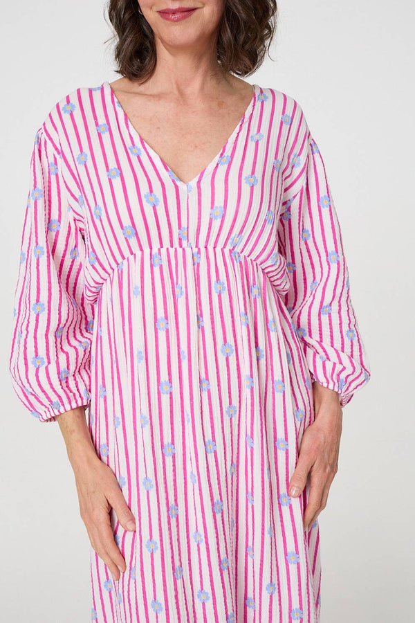 Pink | Striped Long Sleeve Empire Maxi Dress