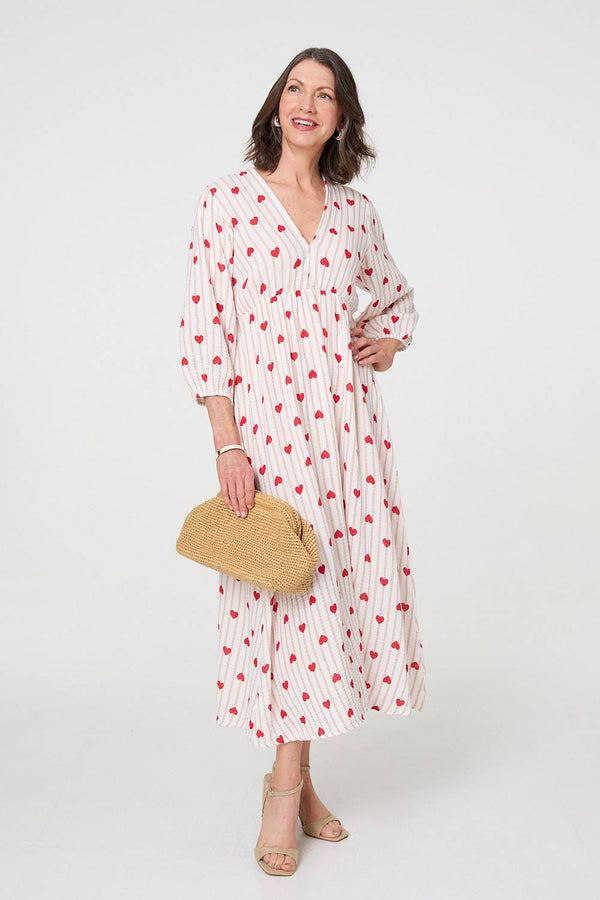 Pink | Striped Empire 3/4 Sleeve Maxi Dress
