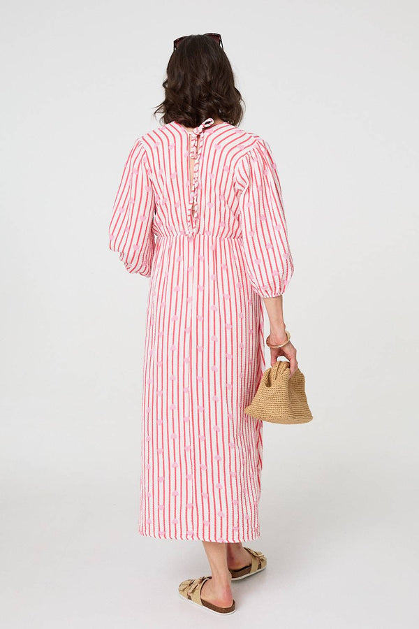 Red | Striped Empire 3/4 Sleeve Maxi Dress