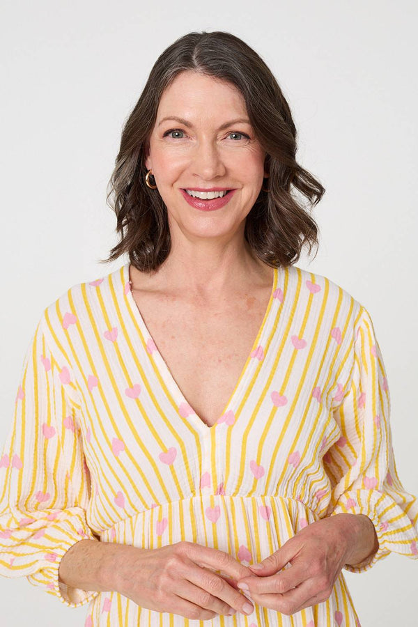 Yellow | Striped Empire 3/4 Sleeve Maxi Dress