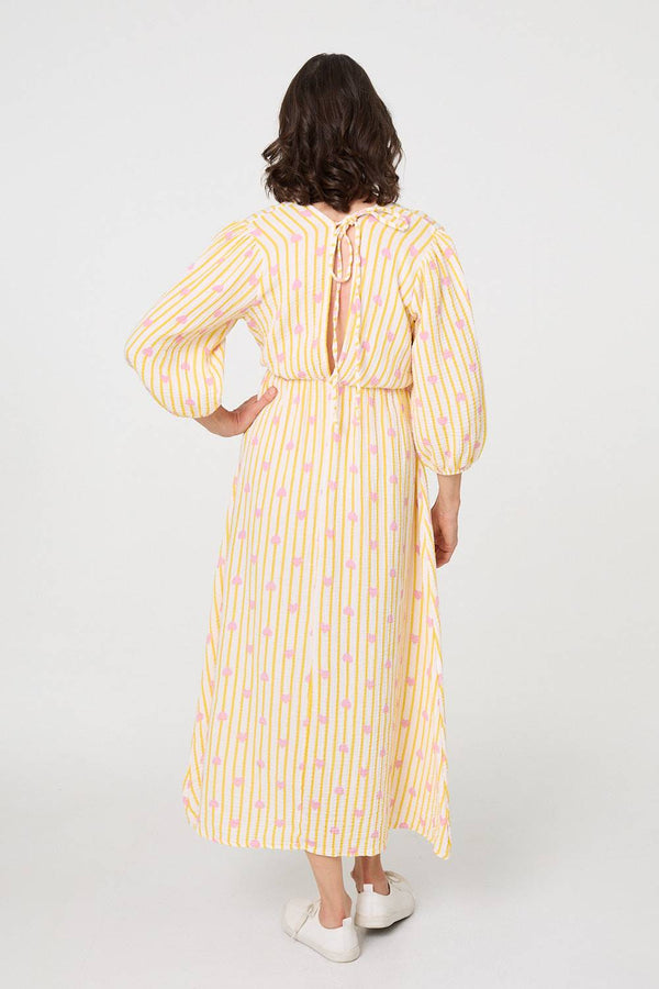 Yellow | Striped Empire 3/4 Sleeve Maxi Dress