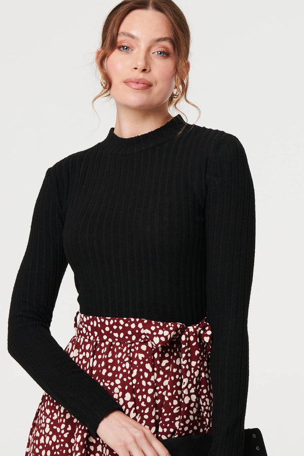 Burgundy | Printed Tie Waist Short Skater Dress