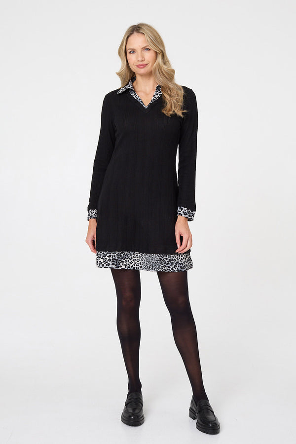 Black | Animal Print Layered Short Shirt Dress