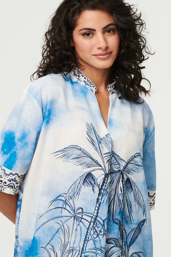 Blue | Abstract 1/2 Sleeve Midi Shift Dress