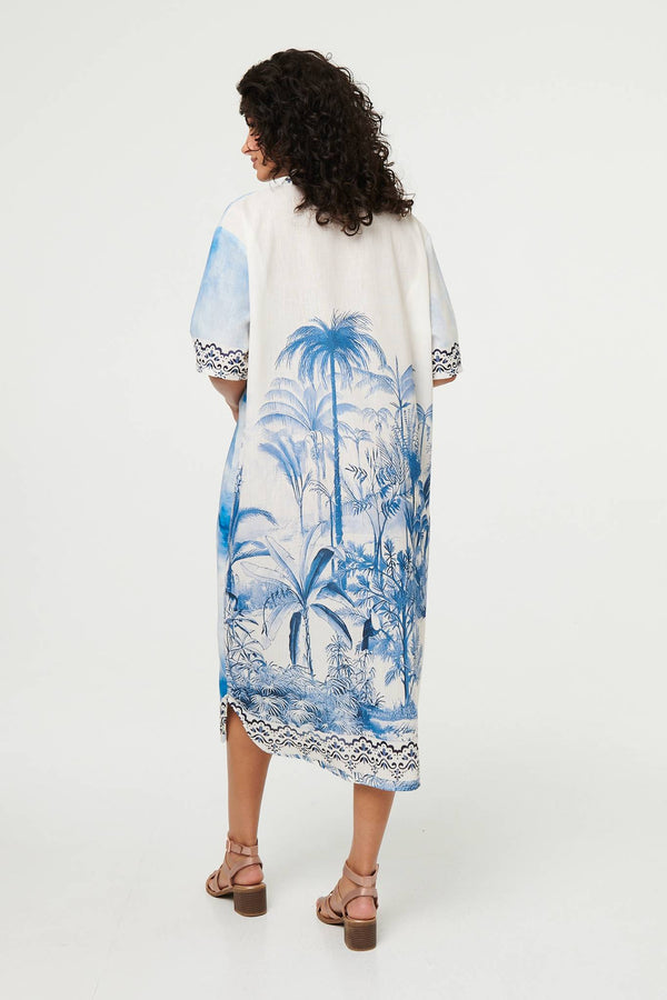 Blue | Abstract 1/2 Sleeve Midi Shift Dress
