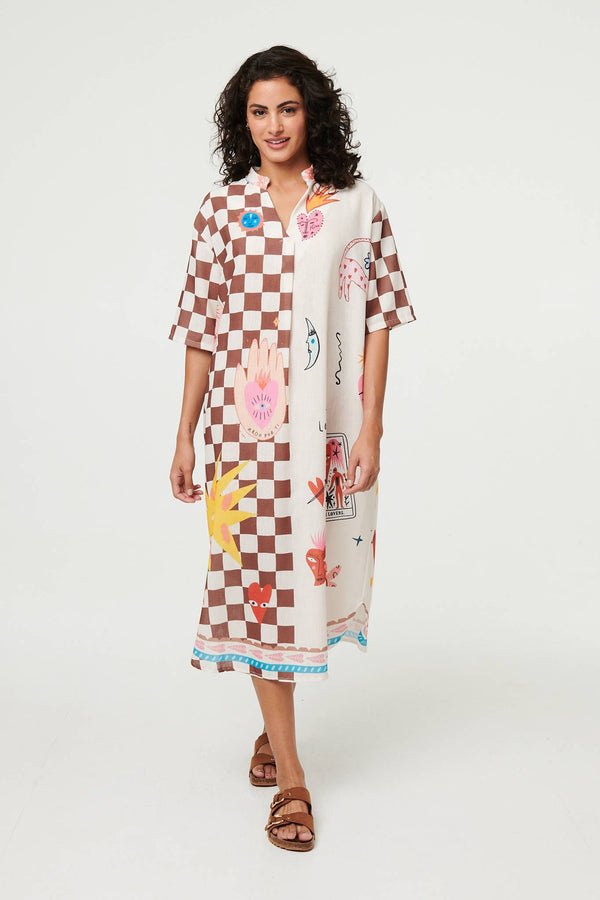 Green | Abstract 1/2 Sleeve Midi Shift Dress