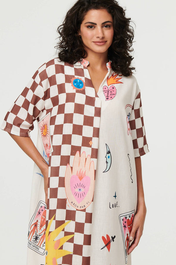 Green | Abstract 1/2 Sleeve Midi Shift Dress