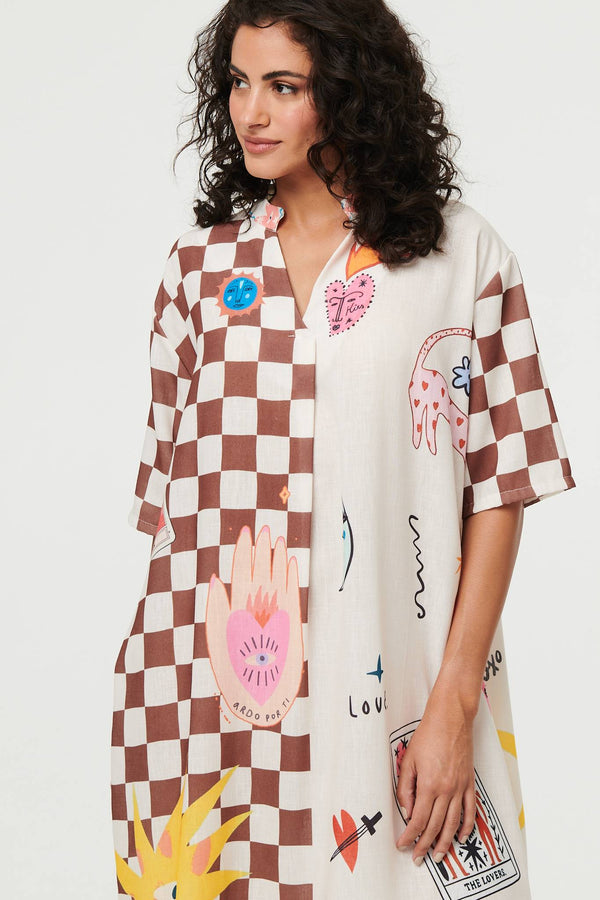 Green | Abstract 1/2 Sleeve Midi Shift Dress