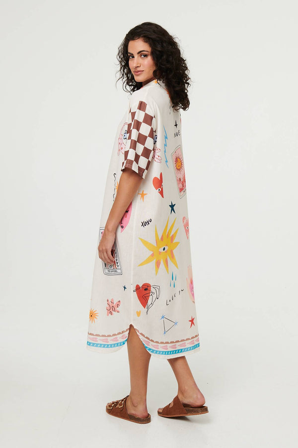 Green | Abstract 1/2 Sleeve Midi Shift Dress