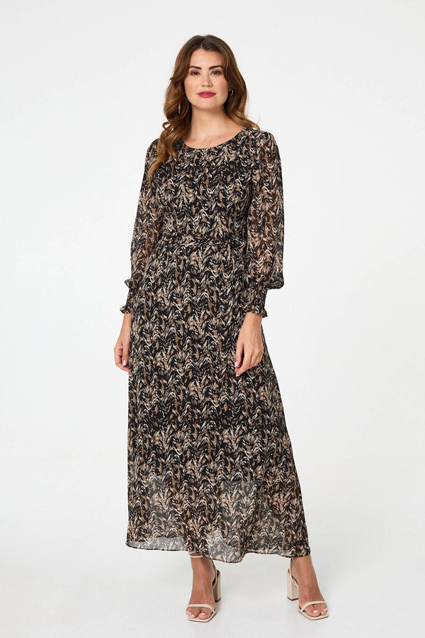 Black | Printed Long Sleeve Layered Maxi Dress