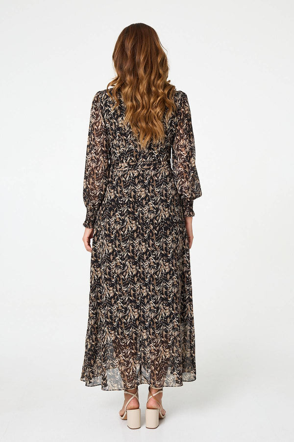 Black | Printed Long Sleeve Layered Maxi Dress